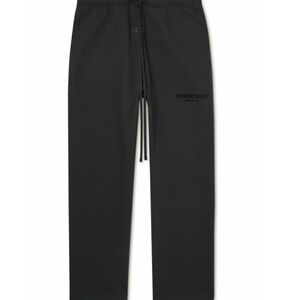 NWOT FEAR OF GOD ESSENTIALS | Straight-Leg Logo-Flocked Black Jersey Sweatpant-S